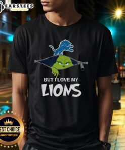 Alt Text: Awesome Grinch Zipper T-Shirt featuring I Hate People But I Love My Detroit Lions Football for Christmas fans.