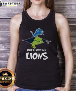 Alt Text: Awesome Grinch Zipper tank top featuring 'I Hate People But I Love My Detroit Lions Football' for Christmas style.