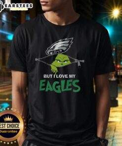 Awesome Grinch Zipper T-Shirt for Philadelphia Eagles fans, featuring 'I Hate People But I Love My Eagles' design.