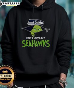 Alt Text: Awesome Grinch hoodie with I Hate People But I Love My Seattle Seahawks for Christmas football fans.