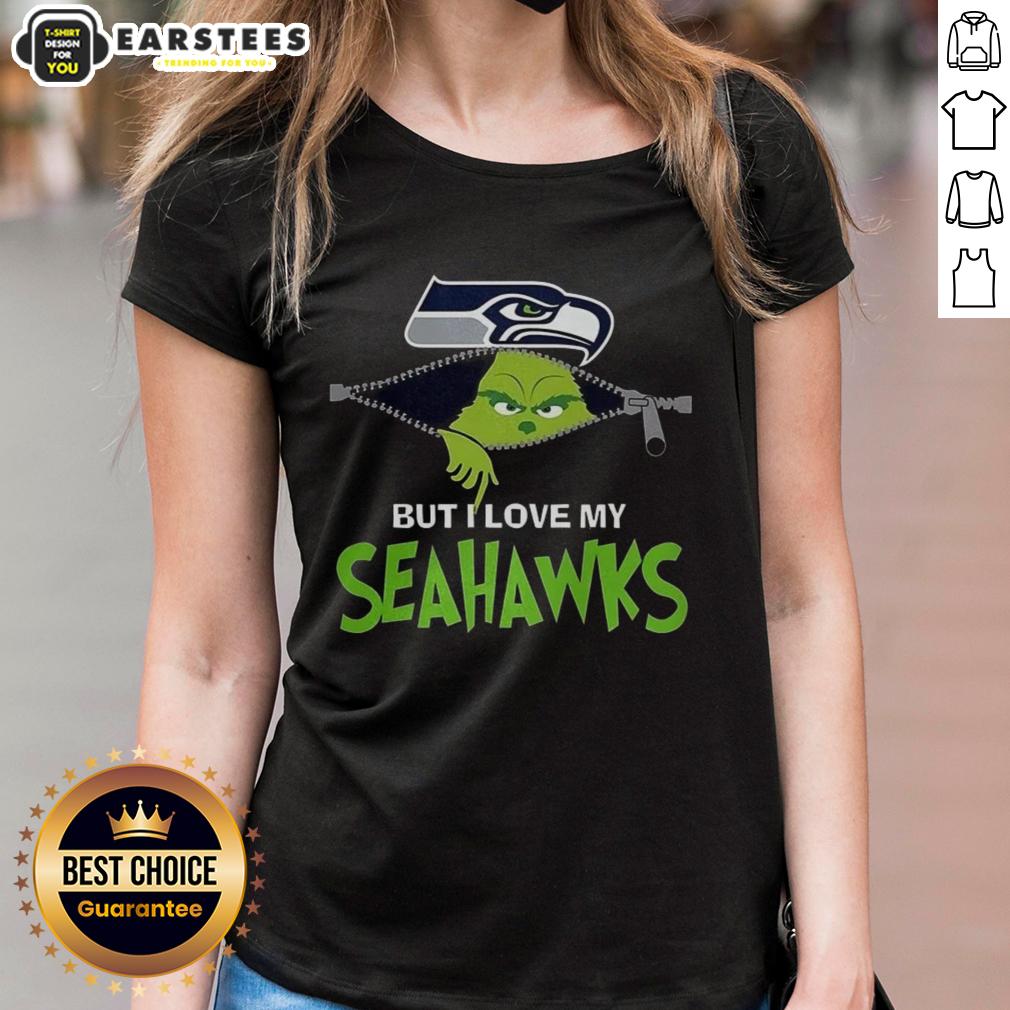 awesome-grinch-zipper-i-hate-people-but-i-love-my-seattle-seahawks-football-christmas-ladies-tee Alt Text: Ladies tee featuring 'I Hate People But I Love My Seattle Seahawks' design with Grinch graphic for Christmas.