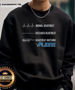 Stylish Awesome Heartbeat Watching Detroit Lions Sweatshirt in navy blue, perfect for fans showing team spirit.