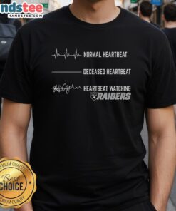 Awesome Heartbeat Watching Las Vegas Raiders T-Shirt design featuring a vibrant heart graphic and team colors.