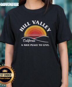 Awesome Hill Valley Sunset Ladies Tee featuring a vibrant sunset design perfect for casual wear and outdoor adventures.
