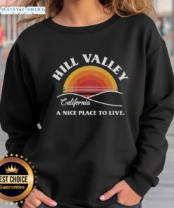 Cozy Awesome Hill Valley Sunset Sweatshirt featuring a vibrant sunset design perfect for casual wear and outdoor adventures.