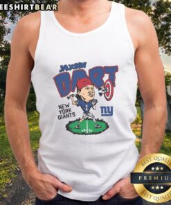 Jaxson Dart caricature on an ash tank top, celebrating the New York Giants with a stylish tribute design.