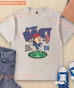 Awesome homage to Jaxson Dart in a New York Giants caricature on a washed t-shirt, perfect for fans and collectors.