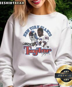 Awesome homage to Lawrence Taylor, New York Giants retired player, featuring a classic caricature on a sweatshirt.