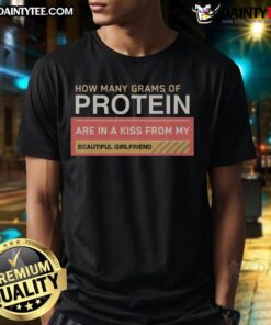Awesome 'How Many Grams Of Protein Are In A Kiss' T-Shirt featuring a fun design for couples and fitness lovers.