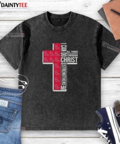 Awesome Ole Miss football cross-washed T-shirt featuring 'I can do all things through Christ who strengthens me' design.