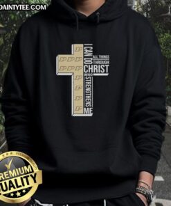 Alt Text: Purdue Boilermakers football cross hoodie featuring 'I Can Do All Things Through Christ Who Strengthens Me'