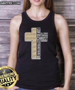 Alt Text: Purdue Boilermakers football cross tank top featuring 'I Can Do All Things Through Christ Who Strengthens Me' design.