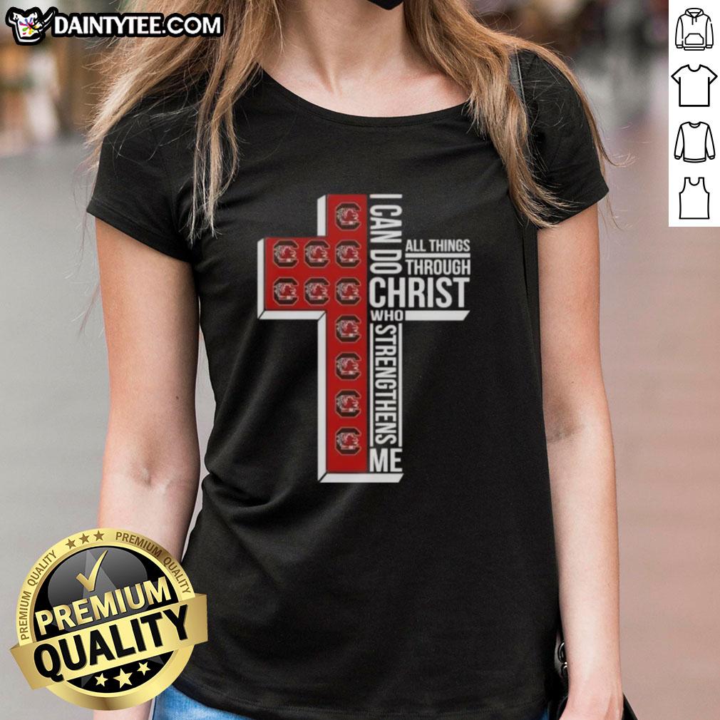 awesome-i-can-do-all-things-through-christ-who-strengthens-me-south-carolina-gamecocks-football-cross-ladies-tee South Carolina Gamecocks football cross ladies tee featuring 'I Can Do All Things Through Christ Who Strengthens Me' design.