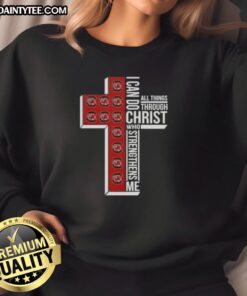 South Carolina Gamecocks football cross sweatshirt featuring 'I Can Do All Things Through Christ Who Strengthens Me' design.