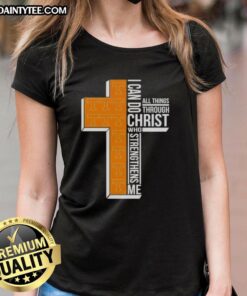 Alt Text: Ladies' tee featuring 'I Can Do All Things Through Christ' design, perfect for Tennessee Volunteers football fans.
