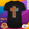 Alt Text: Awesome Texas Longhorns football cross t-shirt featuring 'I Can Do All Things Through Christ Who Strengthens Me' design.