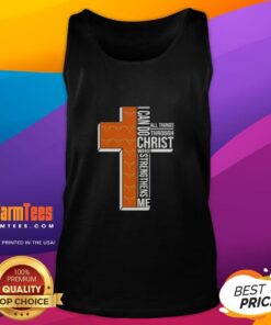 Texas Longhorns football cross tank top featuring 'I Can Do All Things Through Christ Who Strengthens Me' design.