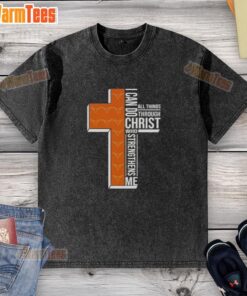 Texas Longhorns football T-shirt featuring 'I Can Do All Things Through Christ' design, perfect for fans and believers.