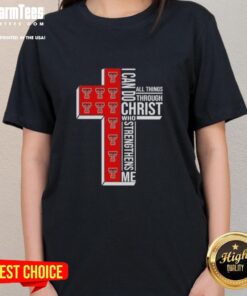 Texas Tech Red Raiders football ladies tee featuring 'I Can Do All Things Through Christ Who Strengthens Me' design.