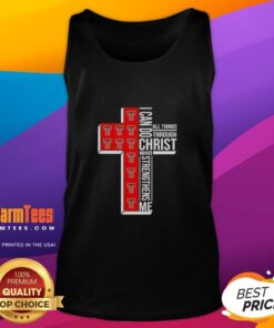Alt Text: Texas Tech Red Raiders football cross tank top featuring 'I Can Do All Things Through Christ Who Strengthens Me' design.
