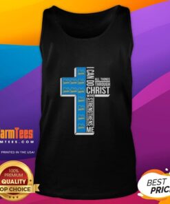 Alt Text: UCLA Bruins football cross tank top featuring 'I Can Do All Things Through Christ Who Strengthens Me' design.