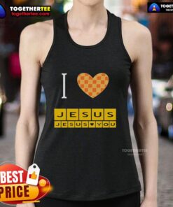 Awesome I Heart Jesus and Jesus Loves You tank top design featuring bold text and vibrant colors for Christian apparel.