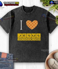 Alt Text: Awesome I Heart Jesus and Jesus Loves You washed t-shirt design, perfect for expressing faith and love.