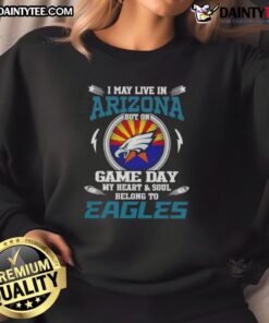 Alt Text: Philadelphia Eagles sweatshirt, perfect for game day, showcasing love for the team while living in Arizona.