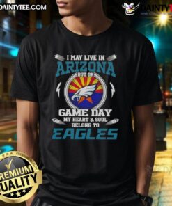Arizona fan wearing a Philadelphia Eagles T-shirt on game day, showcasing team spirit and pride.