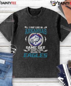 Philadelphia Eagles washed t-shirt for game day, showcasing team spirit even while living in Arkansas.
