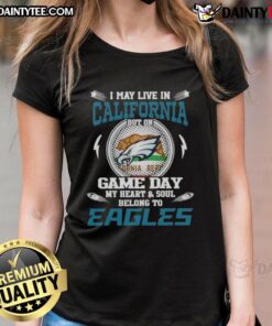 Philadelphia Eagles ladies tee for game day, showcasing pride for the team while living in California.