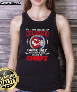 Stylish Kansas City Chiefs tank top for game day, showcasing team pride while living in Colorado.
