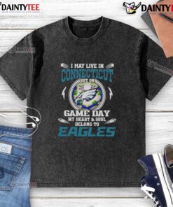 Philadelphia Eagles washed t-shirt for game day, perfect for fans living in Connecticut, showcasing team spirit.