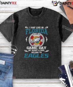 Alt Text: Philadelphia Eagles washed t-shirt for fans living in Florida, showcasing team pride on game day.