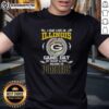 Green Bay Packers T-shirt with 'I May Live In Illinois But On Game Day My Heart Belongs To Packers' design.