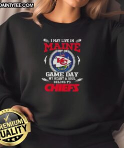 Alt Text: Kansas City Chiefs sweatshirt showcasing team spirit, perfect for game day, even in Maine.