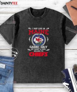 Alt Text: Kansas City Chiefs washed t-shirt for game day, perfect for fans living in Maine, showcasing team spirit and pride.