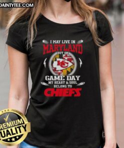 Womens Kansas City Chiefs tee shirt with 'My Heart and Soul Belongs to Kansas City' design, perfect for game day.