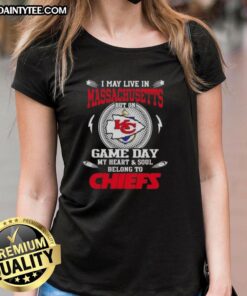 Alt Text: Kansas City Chiefs ladies tee, perfect for game day, showcasing team spirit even when living in Massachusetts.