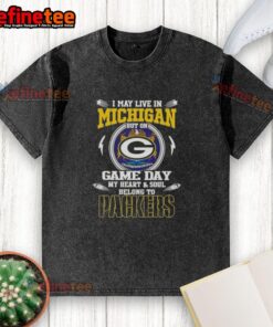 Green Bay Packers washed t-shirt, perfect for game day, showcasing pride for the team while living in Michigan.