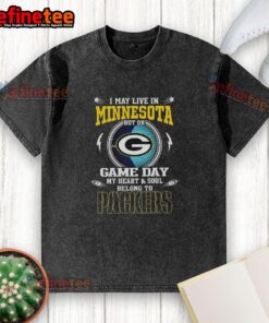 Green Bay Packers washed t-shirt with 'My Heart and Soul Belongs to Green Bay' text, perfect for game day in Minnesota.