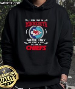 Kansas City Chiefs football hoodie worn by a fan in Minnesota, showcasing team spirit on game day.