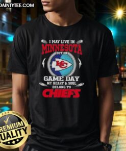 Awesome Kansas City Chiefs football t-shirt showing pride for the team, perfect for fans living in Minnesota on game day.