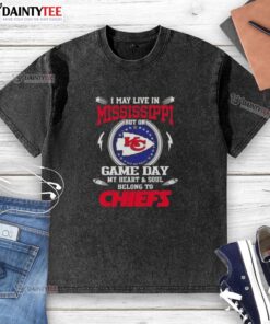 Washed t-shirt featuring Kansas City Chiefs logo, perfect for Game Day, celebrating Mississippi fan pride.