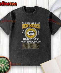 Green Bay Packers washed t-shirt, perfect for game day, showcasing pride while living in New Mexico.