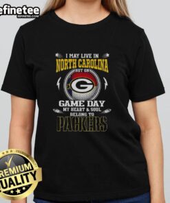 Green Bay Packers ladies tee for game day, showcasing pride for the team while living in North Carolina.