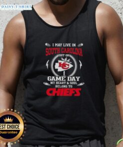 Stylish tank top featuring 'My heart and soul belongs to Kansas City Chiefs' for game day fans in South Carolina.