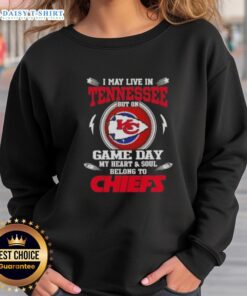 Alt Text: Cozy Kansas City Chiefs sweatshirt, perfect for game day, showcasing pride for the team while living in Tennessee.
