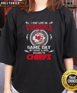 Womens Kansas City Chiefs tee shirt, perfect for game day, showcasing team spirit while living in Virginia.