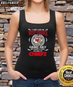 Stylish tank top featuring 'My heart belongs to Kansas City Chiefs' design, perfect for game day in West Virginia.
